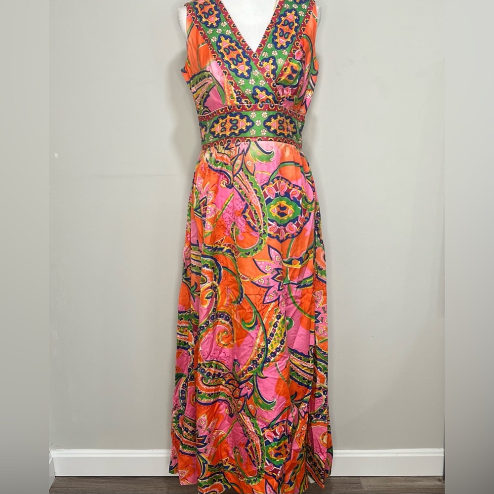 Vintage 60s/70s Vibrant Multicolor Psychedelic Print Maxi Hostess Dress
